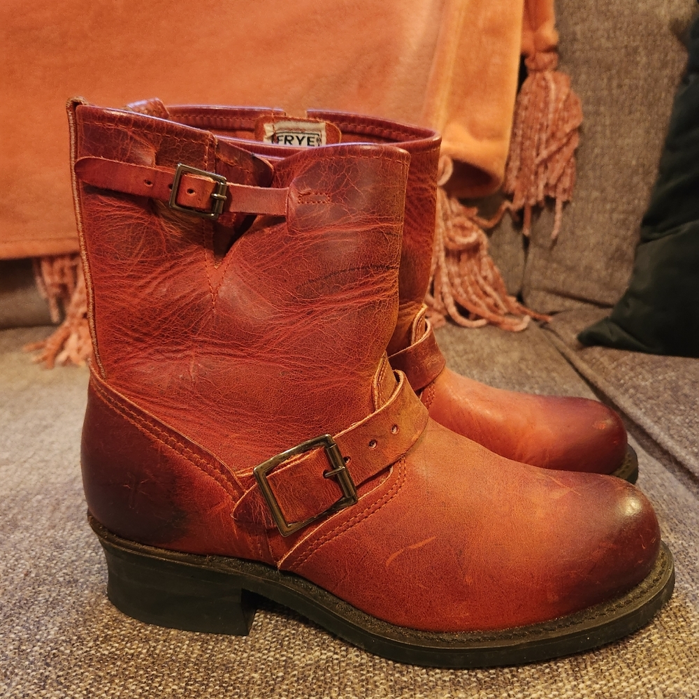 Frye Burnt Red pull-on leather booties